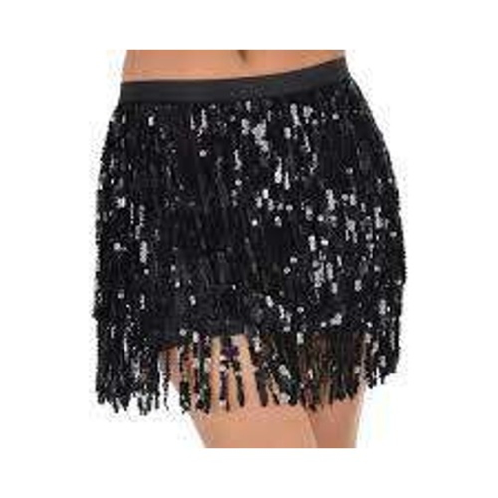 Black Sequin Fringe Mini Skirt Party Festival Dance Wear Amscan